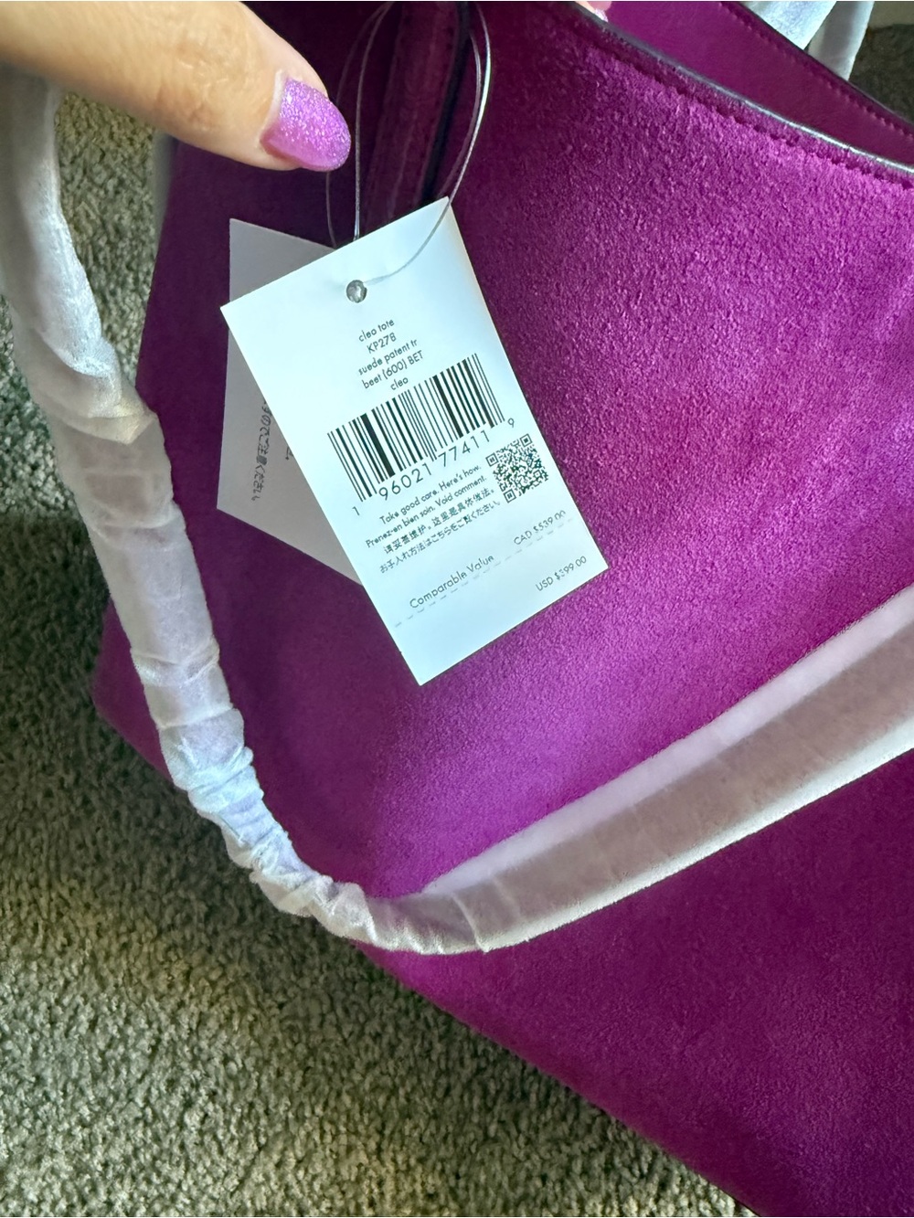 NWT Kate Spade Magenta Cleo Suede Tote - Picture 8 of 8